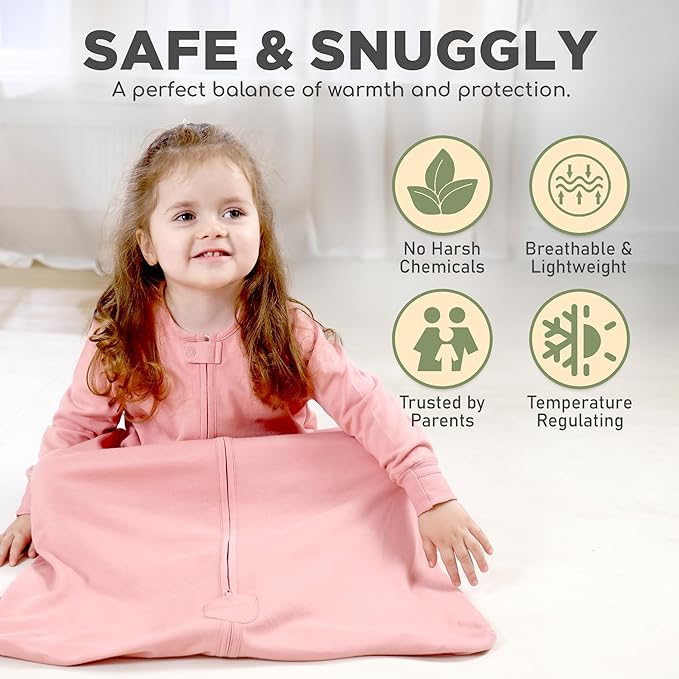 Mama Cheetah Baby Sleep Sack with Sleeves, 0.5 TOG Organic Cotton Wearable Blanket and Two-Way Zipper, Swaddle Transition Long Sleeve Sleeping Bag for Newborn Infant Toddler, 18-24 Months