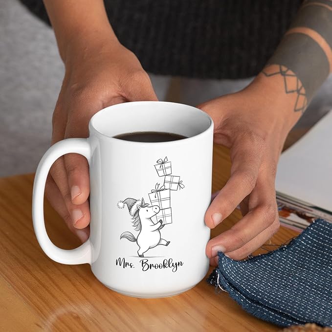 Unicorn White Accent Cup 11 15 Oz, Personalized Name Unicorn Coffee Mug Gift For Baby Girl/Sister/Daughter/Girlfriend, Custom Animal Cup Gifts For Unicorns Lovers Birthday Anniversary Thanksgiving