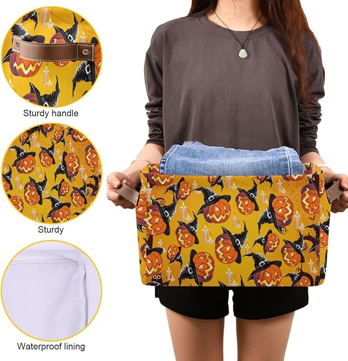 Storage Basket Bin Organizer Basket Collapsible Shelf Basket Cube with handle for Nursery Bedroom Bathroom, one sizex1, Pumpkin