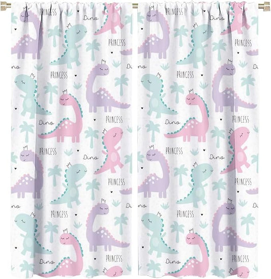Kids Dinosaur Curtains for Boys Girls Bedroom Decor Cartoon Dino Colorful Cute Funny Animal Wildlife Printed Blackout Rod Pocket Window Drapes for Baby Nursery Playroom W31.5xL72in 2 Panels