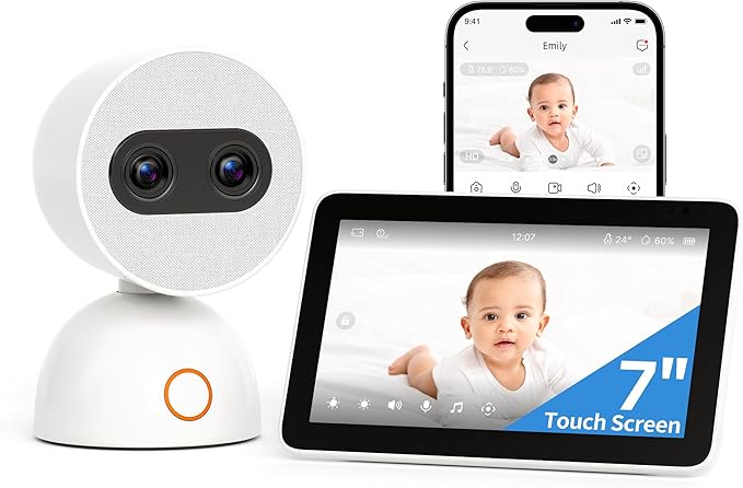 Simsky Video Baby Monitor, Dual 4MP Cameras with 6X Zoom, 7" UHD Large Touch Screen Smart Portable Audio Monitor, 24/7 Recording in app, AI Tracking, Intelligence Detection, 32GB Local Storage