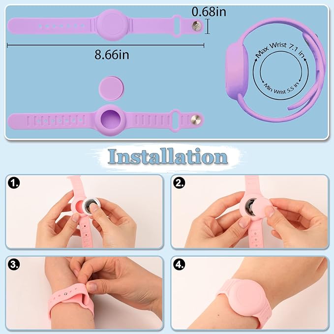 Kids Waterproof Airtag Bracelet Compatible with Apple AirTag, Hidden Silicon Protective Case for Air Tag GPS Tracker Holder, Adjustable Anti-Lost Watch Band for Toddler Child (Dark Purple)