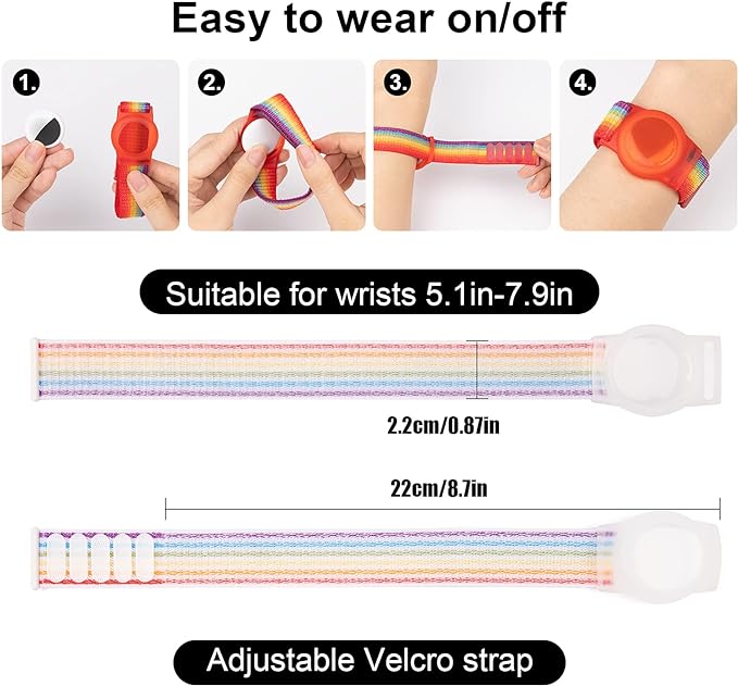 Kids Wristband Compatible with Apple AirTag, Protective Case for Air Tag GPS Tracker Holder with Nylon Bracelet, Adjustable Anti Lost Watch Band for Toddler Child Elder(2PacksRainbowA)