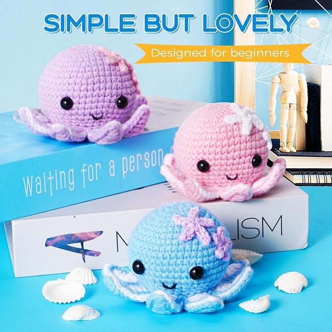 Crochet Kit for Beginners, Make 3 Amigurumi Crochet Animals with Step-by-Step Video Tutorials, Complete Starter Kit for Adults, Kids and Teens, Perfect DIY Craft Gift to Learn Crocheting