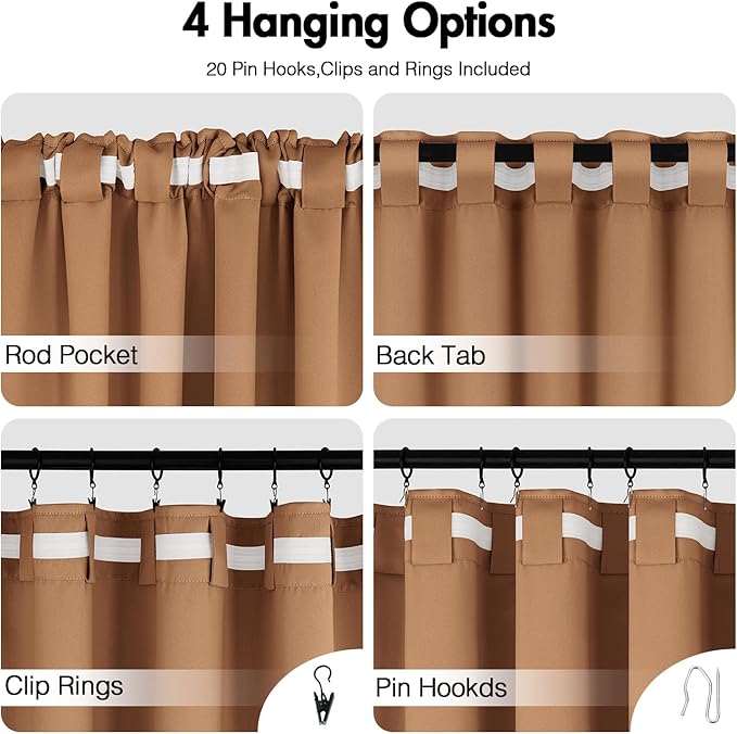 ANRODUO Back Tab Blackout Curtains for Bedroom Living Room, Rod Pocket Pinch Pleated Thermal Insulated Room Darkening Curtains 72 Inches Long 2 Panels, Brown, 42 x 72 Inch