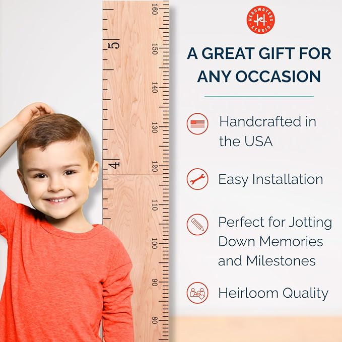 Wooden Growth Chart for Wall - Size Height Chart for Kids, Growth Measuring Board and Kids Height Wall Chart, Growth Chart for Kids, Height Chart for Wall - Natural (63"x6.7")