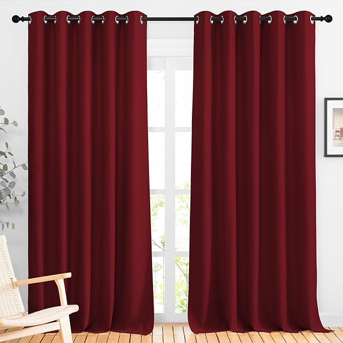 NICETOWN Burgundy Red 102 inch Curtains for Bedroom, Grommet Blackout Curtains Thermal Window Treatments for Christmas/Thanksgiving Day, W66 x L102, 2 Panels