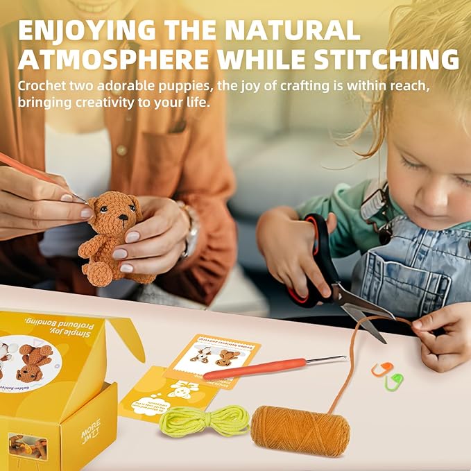 MOREJMTT Crochet Kit for Beginners, Learn to Crochet, Include Easy Knitting Soft Yarn, Step-by-Step Video Tutorial, Hook, Holiday Birthday Gift for Adults and Kids(2 Pack Dog)