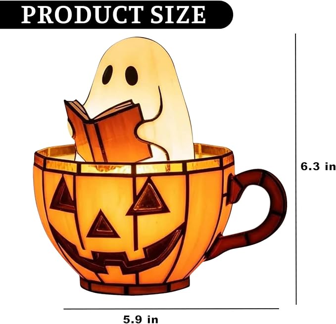 Cute Pumpkin Ghost Reading Book Lamp, USB Cute Spooky Night Light - Halloween Decor, Light Up Pumpkin Ghost Nightlight for Bathroom, Reading, Kids Room Gift
