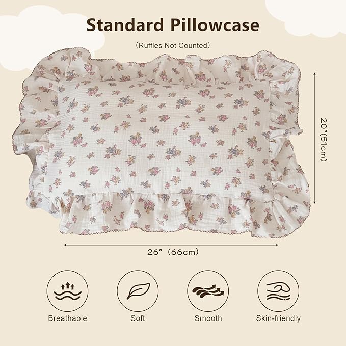 BuLuTu Tuberose Floral Themed Pillow Covers Standard Size for Kids Toddler/Twin Bed, Soft Breathable Children Pillowcases for Daycare & Travel, Enveloped, 20"x26", Machine Washable