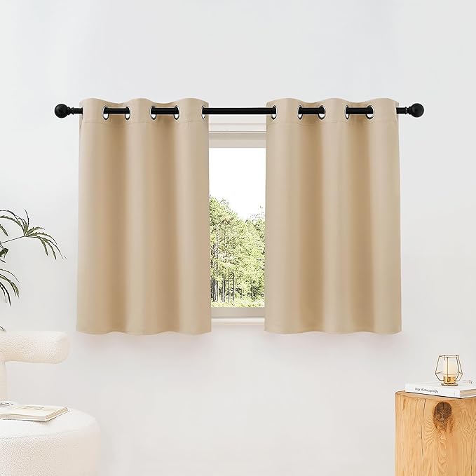 NICETOWN Beige Room Darkening Curtains Blackout 40 inch Curtains for Kitchen, Grommet Solid Window Treatments Sound Reducing for Bedroom, 2 Panels, W37 x L40, 2 Panels