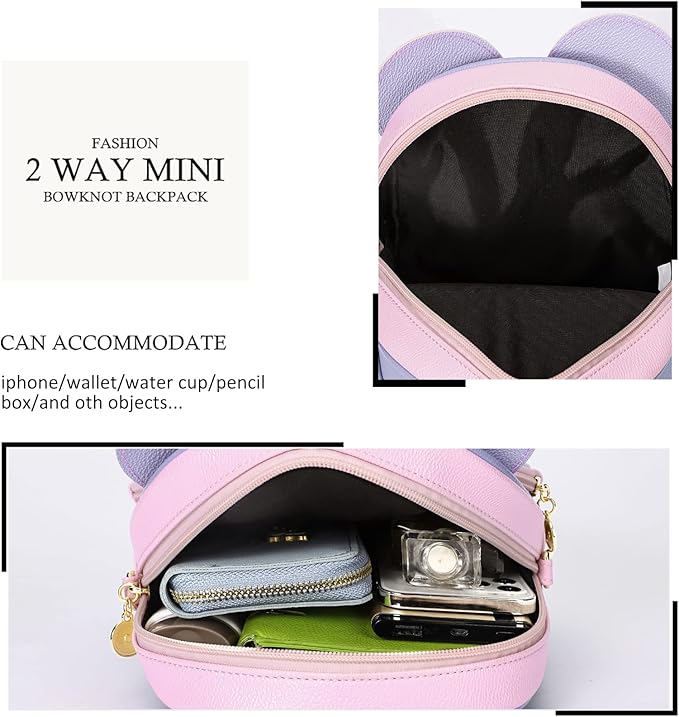 KL928 Girls Bowknot Polka Dot Cute Mini Backpack Small Daypacks Convertible Shoulder Bag Purse for Women