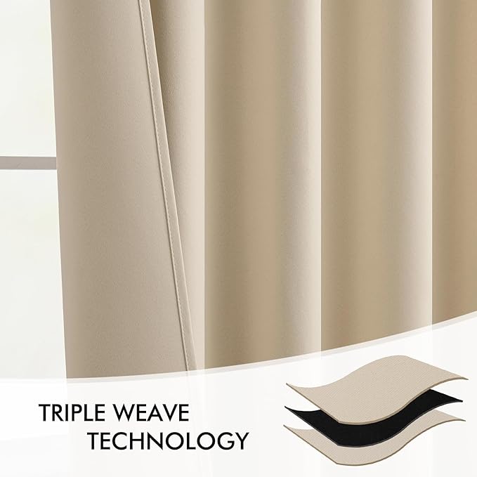 MIULEE Cream Beige Back Tab Light Blocking Curtains 95 Inch Length 2 Panels Set for Living Room Bedroom Privacy, Rod Pocket/Pinch Pleat Thermal Insulated Room Darkening Pleated Blackout Drapes