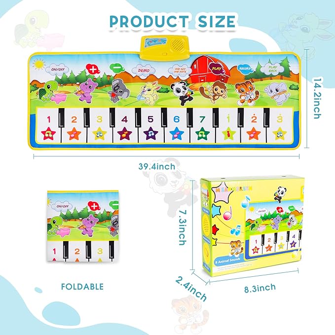 M SANMERSEN Piano Mat, 39.5" X 14" Musical Mat 8 Instrument Sounds Piano Mat for Toddlers Touch Play Dancing Mat Toy for 1 2 3 Year Old Girls Boys Gifts
