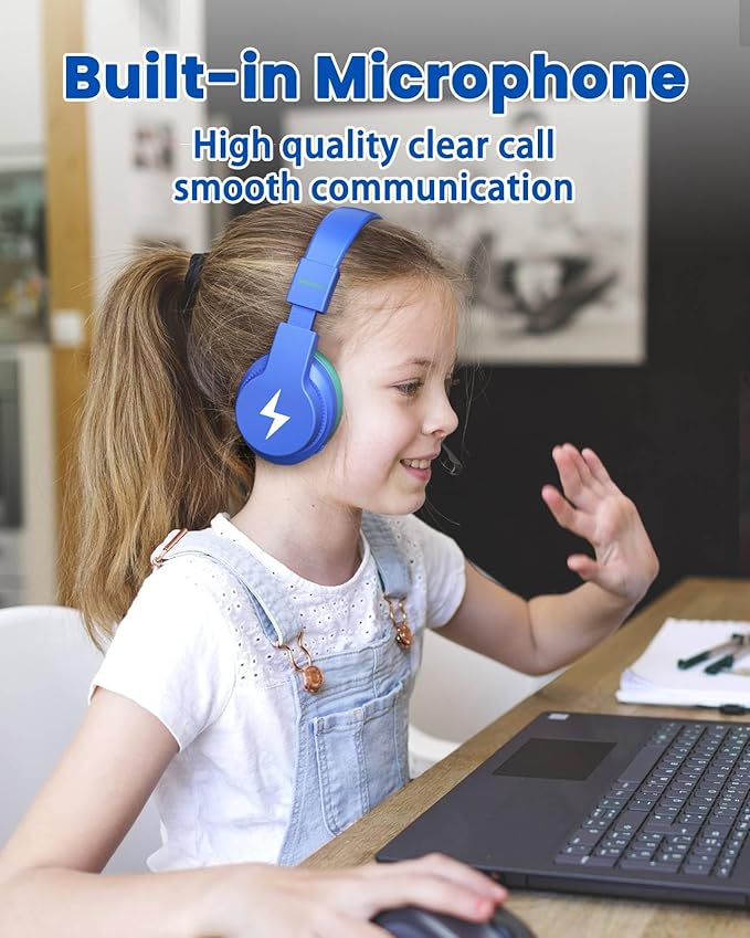 seenda Kids Headphones Wireless, Bluetooth Headphones for Kid with 85/94dB Volume Limit, 45H Play Time, 3 Light Modes, Built-in Mic Headset for Toddler Boy Girl Travel School iPhone iPad Tablet