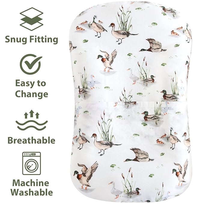 LifeTree Muslin Baby Lounger Cover, Newborn Slipcover Lounger Cover for Boys Girls Infant, Soft 70% Viscose from Bamboo and 30% Cotton, 1 Pack Cover Only, MallardDuck Pattern