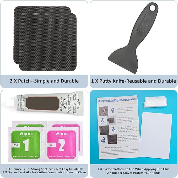 Trampoline Patch Repair Kit 4"X 4" Square On Patches | Repair Trampoline Mat Tear or Hole in a Trampoline Mat