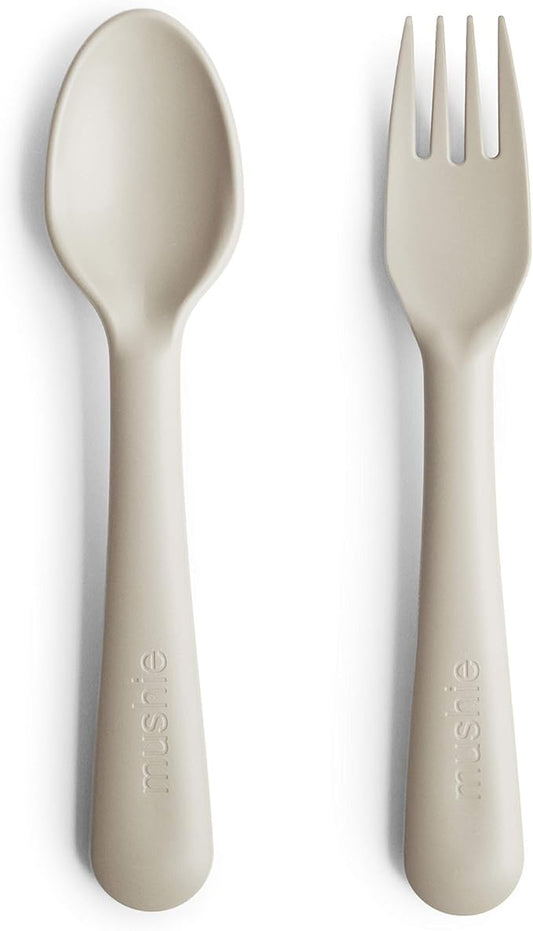 mushie Flatware Fork and Spoon Set For Kids | Made in Denmark (Ivory)