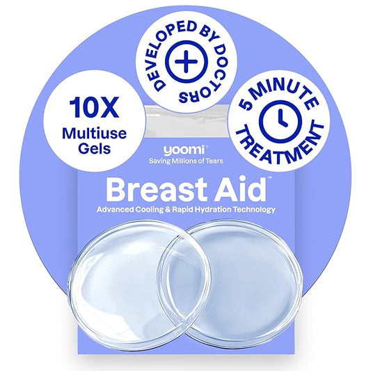 Breast Aid™ Soothing Cryogel Pads for Sore Cracked Nipples with HOCl, 10x Multiuse, Advanced Cooling Tech for Instant Relief & Repair, Rapid Hydration for Lasting Comfort for Breast Feeding Moms