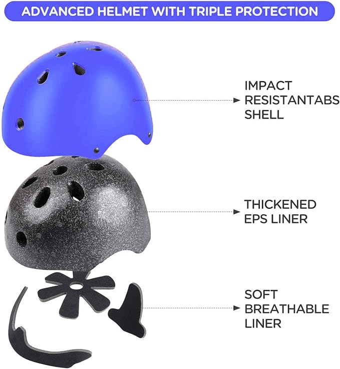 Adjustable Kids Helmet with Knee Pad, Elbow Pads & Wrist Guards - Toddler Bike Helmets for Ages 3-5, 5-8, 8-14 Years - Perfect for Skating, Biking, Cycling, and Skateboard - for Boys and Girls