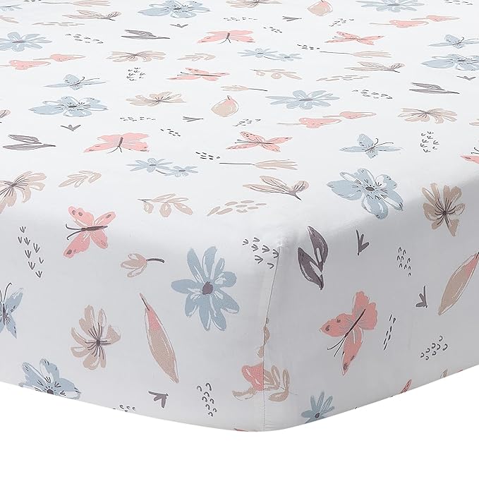 Lambs & Ivy Baby Blooms 3-Piece Pink Floral/Butterfly Baby Crib Bedding Set