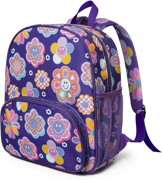 Toddler Backpack for Girls 3-8: Preschool Kindergarten Backpack - Cute Kids Backpacks for Girls-Purple Smile