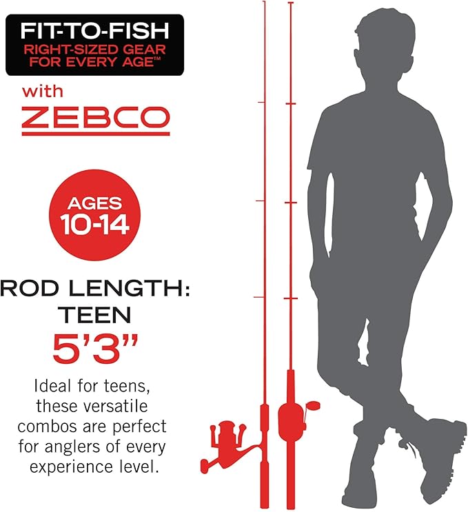 Zebco Rambler Fishing Reel and Rod Combo, Durable Fiberglass Rod with Built-in Carabiner, Patented No-Tangle Reel, Pre-Spooled with 8-Pound Zebco Fishing Line