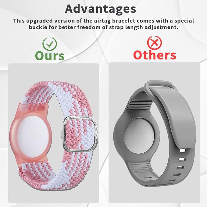 Kids Bracelet Compatible with AirTag, GPS Kid Tracker Holder Braided Wristband for Apple Air Tag, 2022 Upgraded Nylon Adjustable Anti Lost Airtag Watch Band for Kids Children Elders (White Pink)