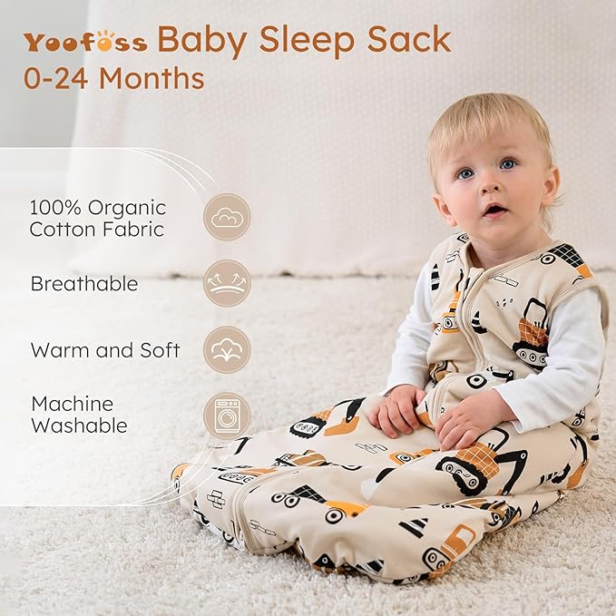 Yoofoss Baby Sleep Sack 0-6 Months, 1.5 Tog Baby Wearable Blanket with 2-Way Zipper, 100% Cotton Organic Fabric Winter Infant Sleeping Sack, Warm Soft Comfy