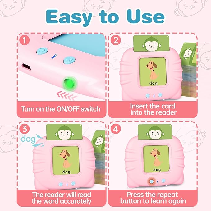 Toddler Girl Toys Talking Flash Cards, 296 Sight Words Speech Therapy Autism Learning, Montessori Educational Toys 1 2 3 4 5 Years, Gifts for Girls with Clear Sound & Thick Cards