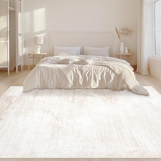 Area Rugs 5x7 Living Room: Washable Rug Modern Abstract Large Rug Soft Non Slip Neutral Rug Stain Resistant Indoor Carpet for Bedroom Kitchen Dining Room Table Nursery Home Office Rugs(Beige,5'x7')