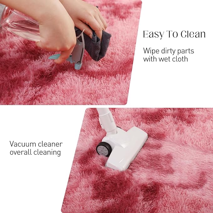 Luxury 3x5 Area Rug, Ultra Soft Rugs for Living Room, Plush Carpet Rugs for Bedroom, Non-Slip Indoor Rug for Nursery, Study Room, Playroom, Home Decor, Tie-Dyed Dark Pink