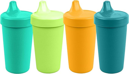Re-Play Sippy Cups for Toddlers - 10 Oz. Reusable Spill Proof Cups for Kids, Dishwasher/Microwave Safe - Made in USA - Set of 4-3.13" x 6.25" - Aqua Asst.
