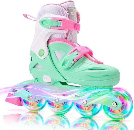 2PM SPORTS Inline Skates with Light Up Wheels, Roller Skates Blades for Boys Girls Kids Ages 5-8 8-12 4-6 6-12, Size Adjustable Beginner Blades Roller Skates