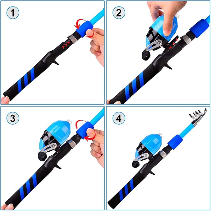 PROBEROS Kids Fishing Pole - Portable Telescopic Fishing Rod and Reel Combo Kit - Spincast Fishing Reel Casting Rods with Lures Lines Tackle Box and Bag for Boys Girls Youth Fishing