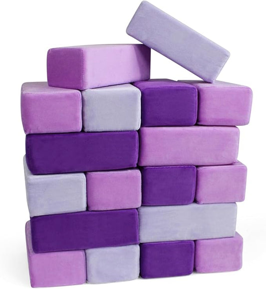 The Original Premium Plush Building Block for Kids - Certified Safe Foam Blocks in Luxuriously Soft Fabric Covers - Set of 24 (Grape)