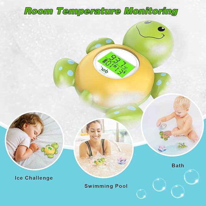 Baby Bath Thermometer with Timer, Safety Digital Water Temperature Thermometer with 3 Color Backlit and Temperature Warning, Bath Tube Floating Toy for Infant, Toddler