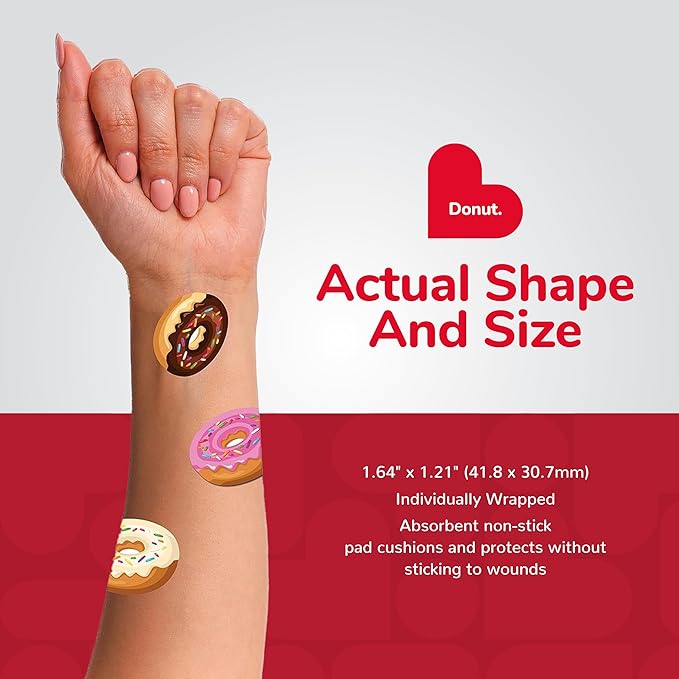 BioSwiss Bandages, Donut Shaped Self Adhesive Bandage, Latex Free Sterile Wound Care, Fun First Aid Kit Supplies for Kids, 24 Count