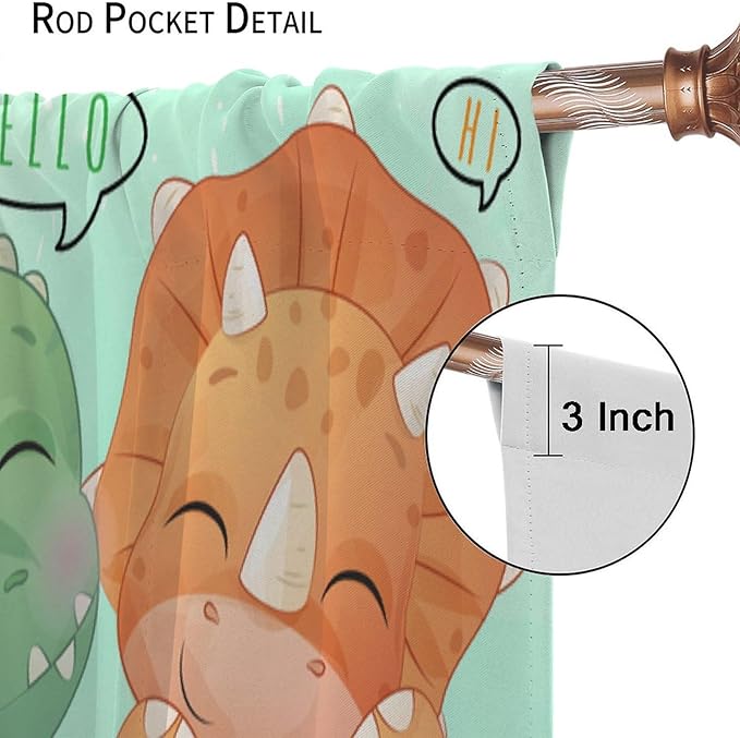 Kids Dinosaur Curtains for Boys Girls Bedroom Decor Cartoon Dino Colorful Cute Funny Animal Printed Blackout Rod Pocket Window Drapes for Baby Nursery Playroom Living Room W31.5xL72in 2 Panels