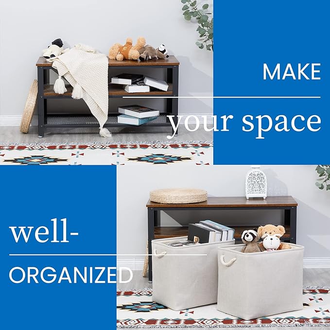 Bidtakay Fabric Beige Baskets Extra Large Organization Baskets for Clothes Set of 2 Collapsible Storage Bins for Shelves Cabinet 17x12x15 In Organizing Bins for Bedroom Blankets Pillow Towels Storage