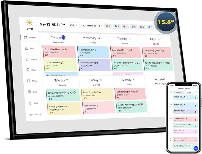 Calendar Digital 15.6 Inch Electronic Calendar&Chore Chart, 1920 * 1080P IPS Touchscreen Wall Smart Weekly and Monthly Planner for Family Black Gift for Mother mom Women