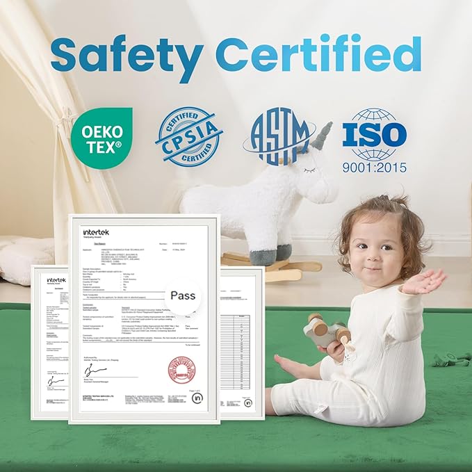 1.3" Thick Baby Play Mat for Floor, 39x59 Foam Tummy Time Mat, Padded Support Soft Plush Nursery Rug for Infant Kids Toddler Crawling Kick Activity (Emerald)