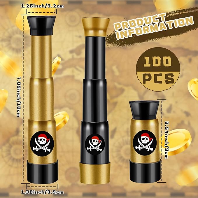 Deekin 50 Pcs Pirate Telescope for Kids Pirate Party Favors Accessories Telescope Toys Spyglass Mini Treasure Hunt for Boat Halloween Birthday Party Supplies