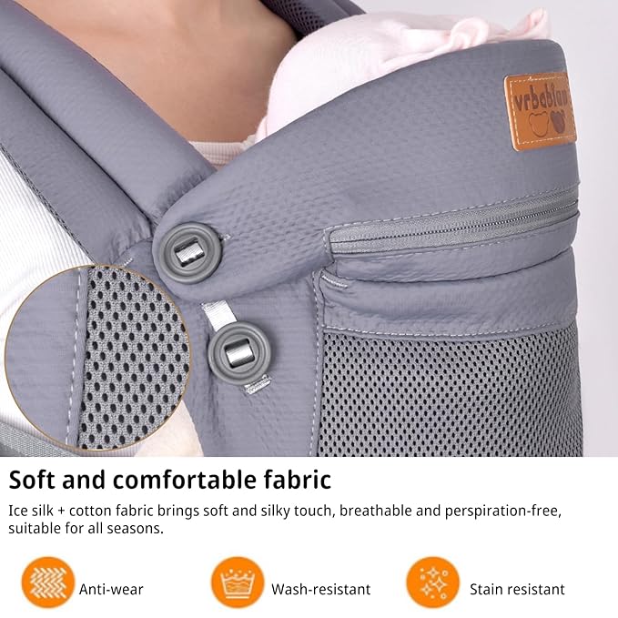 New Upgrade Ergonomic Baby Carrier Newborn Toddler Wrap Carrier,Hands Free Baby Sitting Sling,Breathable,Perfect for Infants/Chest Sling for Babies Shower Gift (Grey, Upgrade-with Belt)