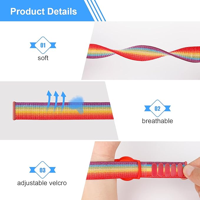 Kids Wristband Compatible with Apple AirTag, Protective Case for Air Tag GPS Tracker Holder with Nylon Bracelet, Adjustable Anti Lost Watch Band for Toddler Child Elder(2PacksRainbowB)