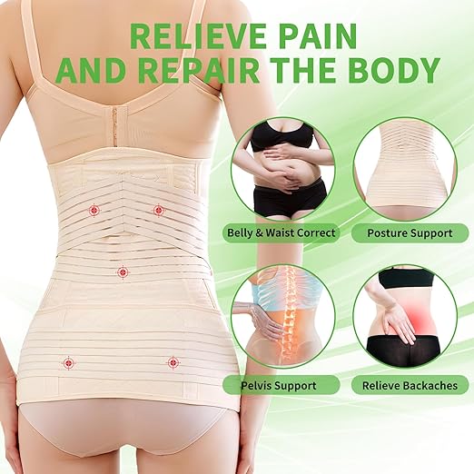 2 in 1 Postpartum Belly Band Wrap Beige, C-Section Support Belt Large, Post Partum Support Recovery Waist/Pelvis Belt, Hysterectomy Belly Band Binder Girdle Stomach