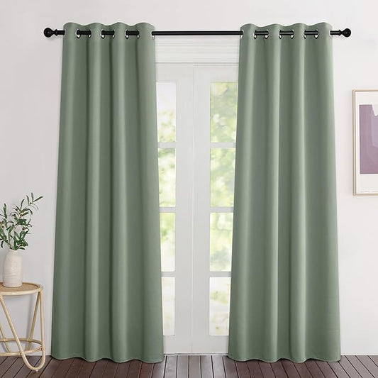 NICETOWN Sage Green Curtains 84 inch Length 2 Panels, Grommet Thermal Insulated Window Treatments Light & Sound Reducing Drapes for Living Room/Bedroom, W46 x L84