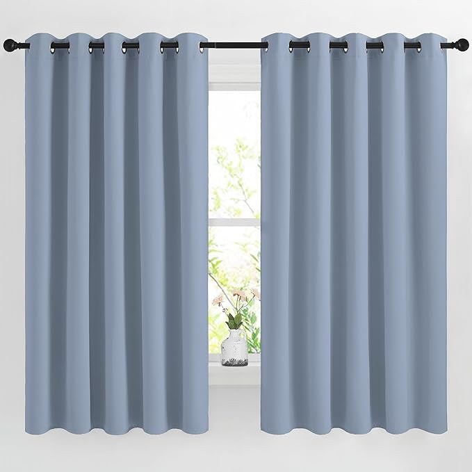 NICETOWN Vintage Blue Blackout Curtains for Bedroom, Grommet Thermal Insulated Room Darkening Window Treatments for Christmas/Thanksgiving Day, W66 x L66, 2 Panels
