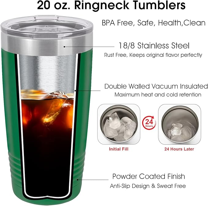 Personalized Tumbler, Vacuum Insulated Travel Coffee Mug 20oz, Gifts for Him, Father’s Day Gift, Keeps Drink Cold and Hot, Closing Lid Included (Green)