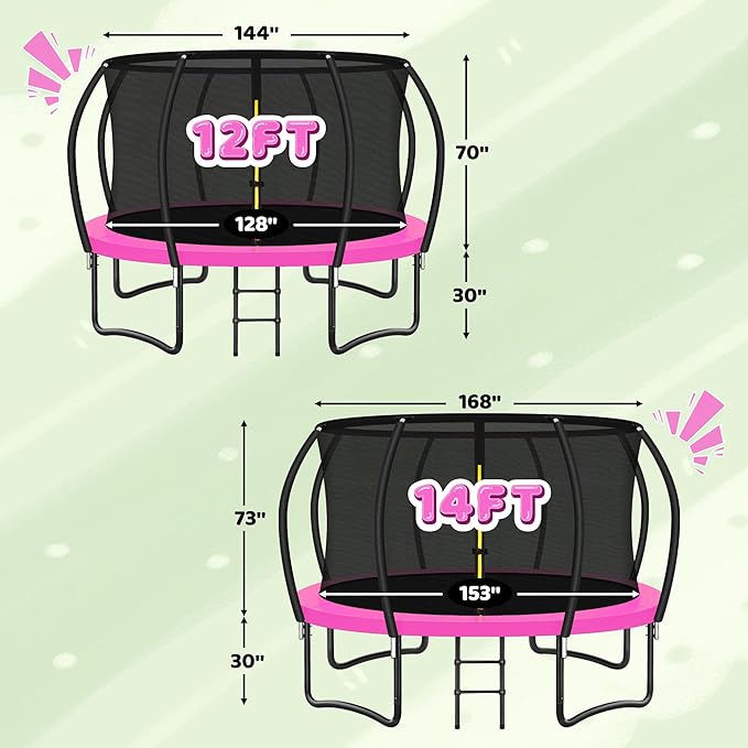 Trampoline 8FT 10FT 12FT 14FT 16FT, Recreational Trampolines with Enclosure Net and Ladder, Outdoor Anti-Rust Trampolines for Kids and Adults, ASTM Approved